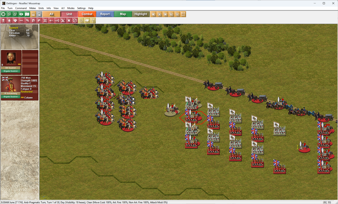 Official tactical map screenshot from War of the Austrian Succession